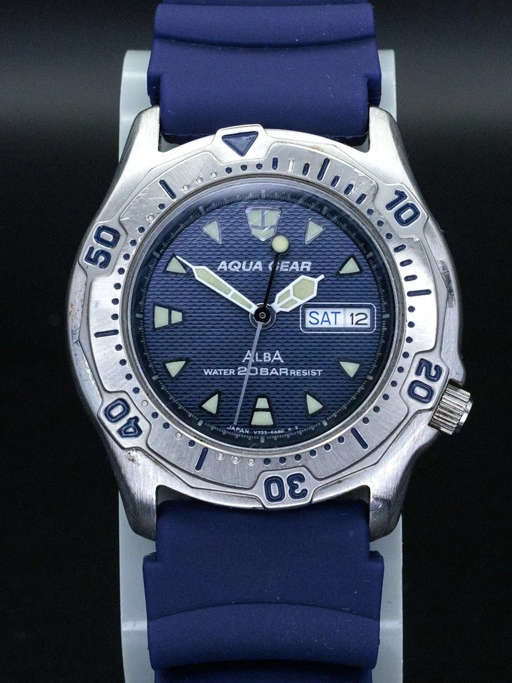 Seiko Alba Rare Aqua Gear V733-6A40 Vintage 38mm JDM Import Day Date Dive Watch